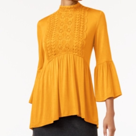 JPR Lace-Trim Peasant Top, Golden Yellow - Picture 1 of 4